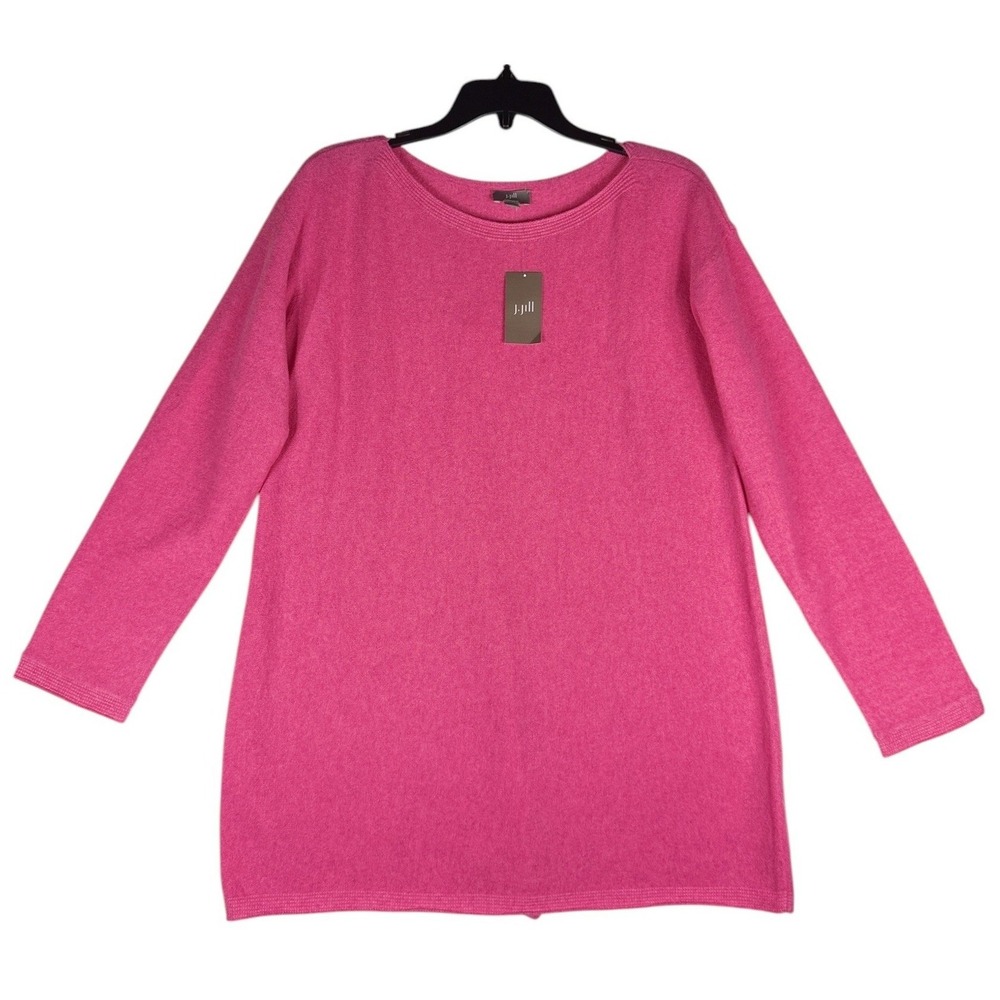 J. Jill 100% Cashmere Pink Ribbon Tunic Sweater Boat Neck Magenta Medium NWT